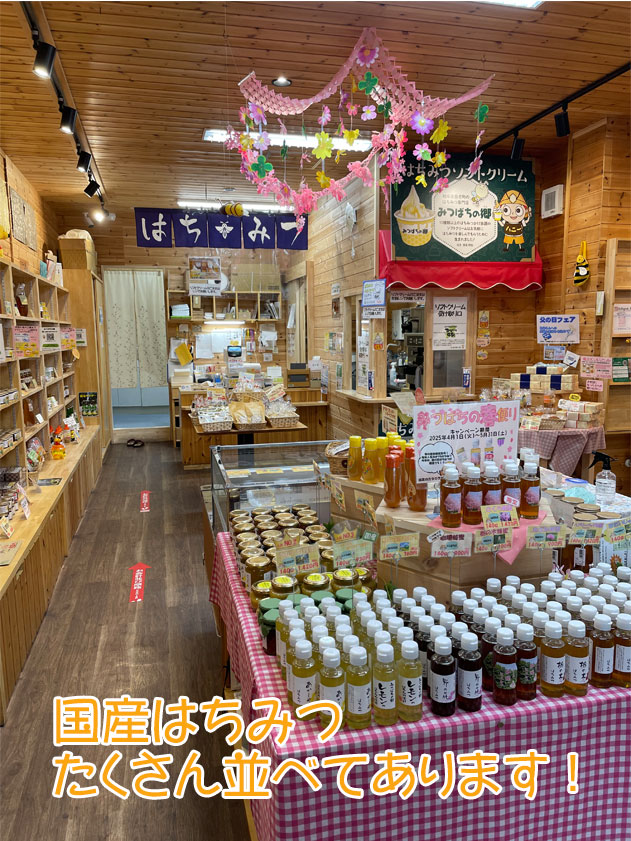 
みつばちの郷の直売店は狭いですが、はちみつたくさん並んでます！国産はちみつ、
ニュージーランド産はちみつ全部ありますよ！